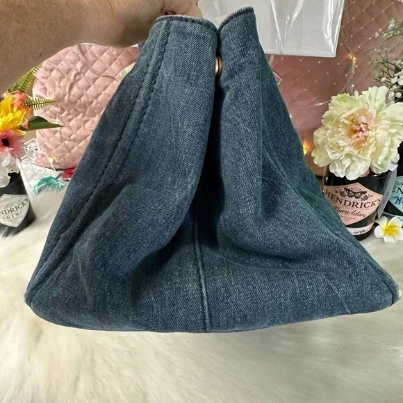 PRADA CANAPA LARGE DENIM TOTE AVIO BLUE LOGO BAG ITALY AUTHENTIC DUST BAG/CARD - Picture 6 of 16